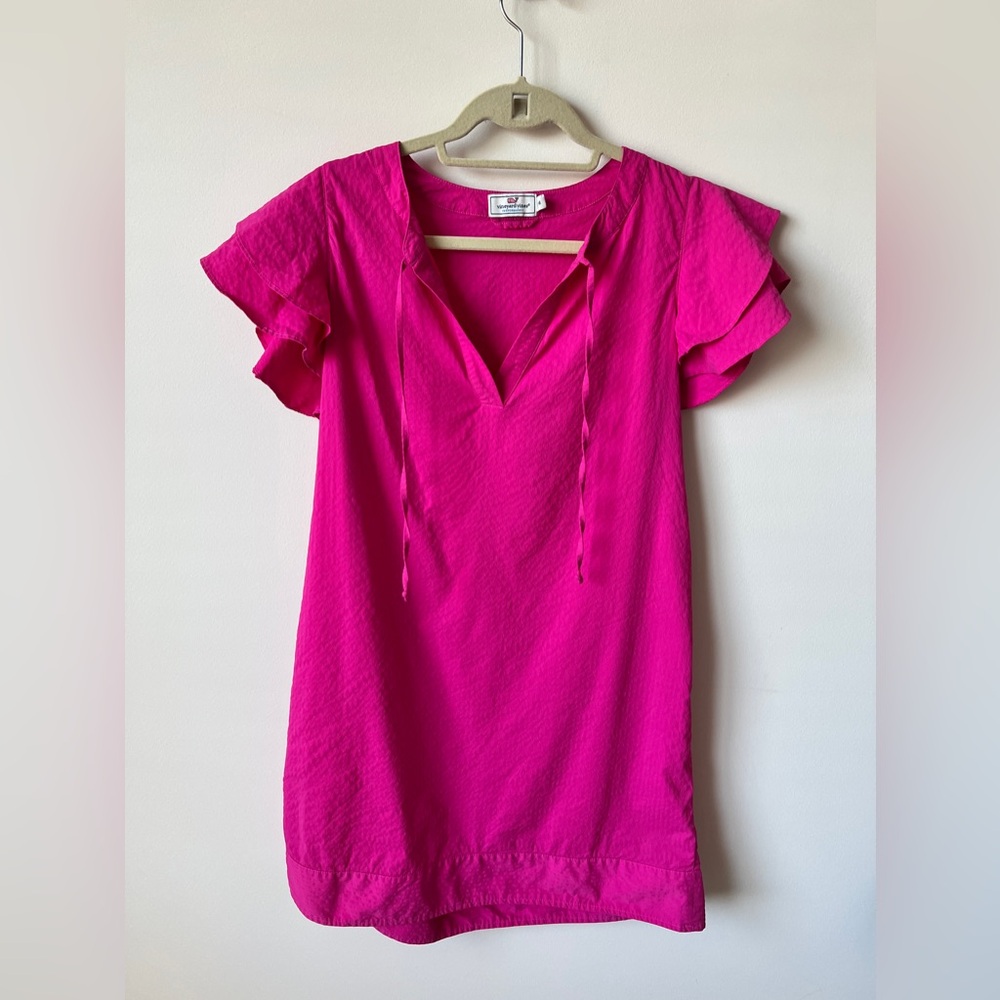 Vineyard Vines Performance Ruffle Sleeve Tunic Dress Pink Size M